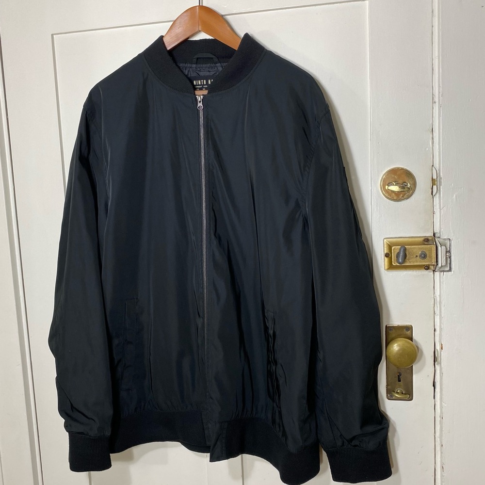 🎉LAST CALL🎉 Ninth Hall Black Classic Bomber Zipper Pocket Sleeve Jacket XL